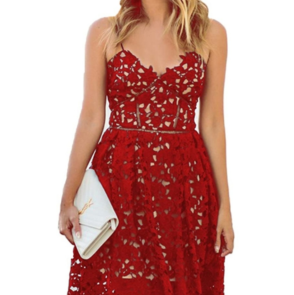 Red lace overlay dress